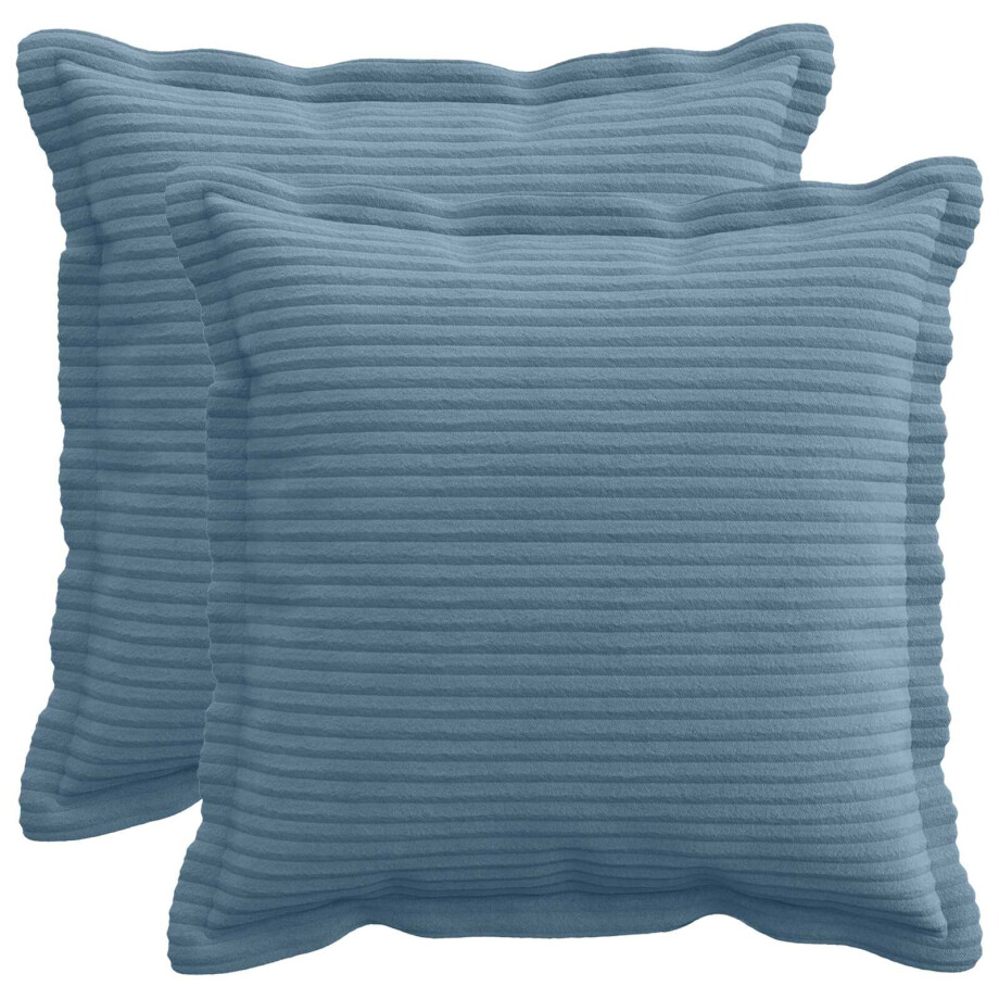 vidaXL Kussensloop 2 st HOUTEN Blauw 35 x 35 cm corduroy afbeelding 1