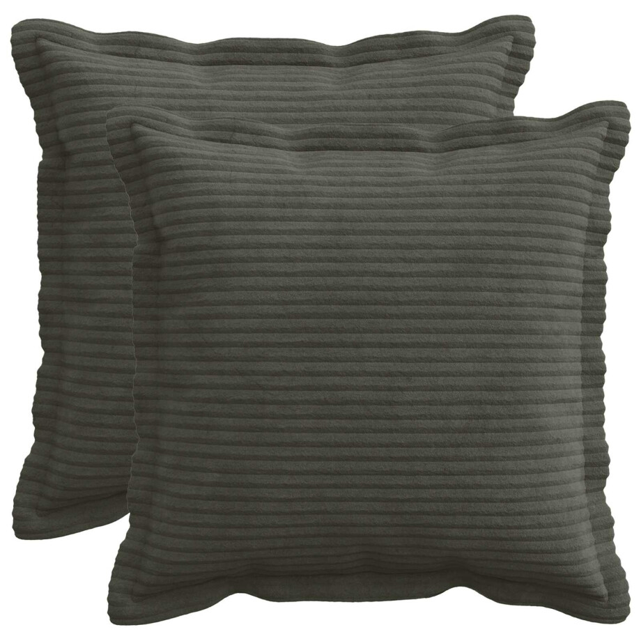 vidaXL Kussensloop 2 st HOUTEN Antraciet 35 x 35 cm corduroy afbeelding 1