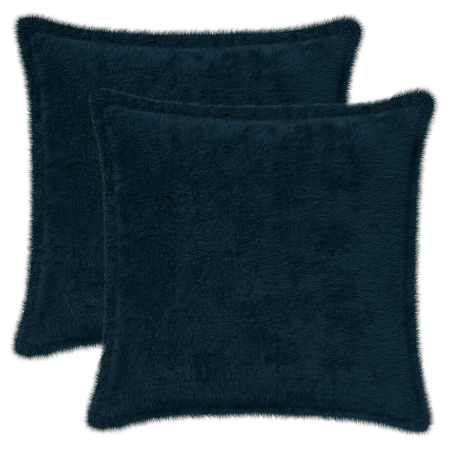 vidaXL Kussensloop 2 st HOUTEN Marineblauw 35 x 35 cm Nep Konijnenbont afbeelding 1