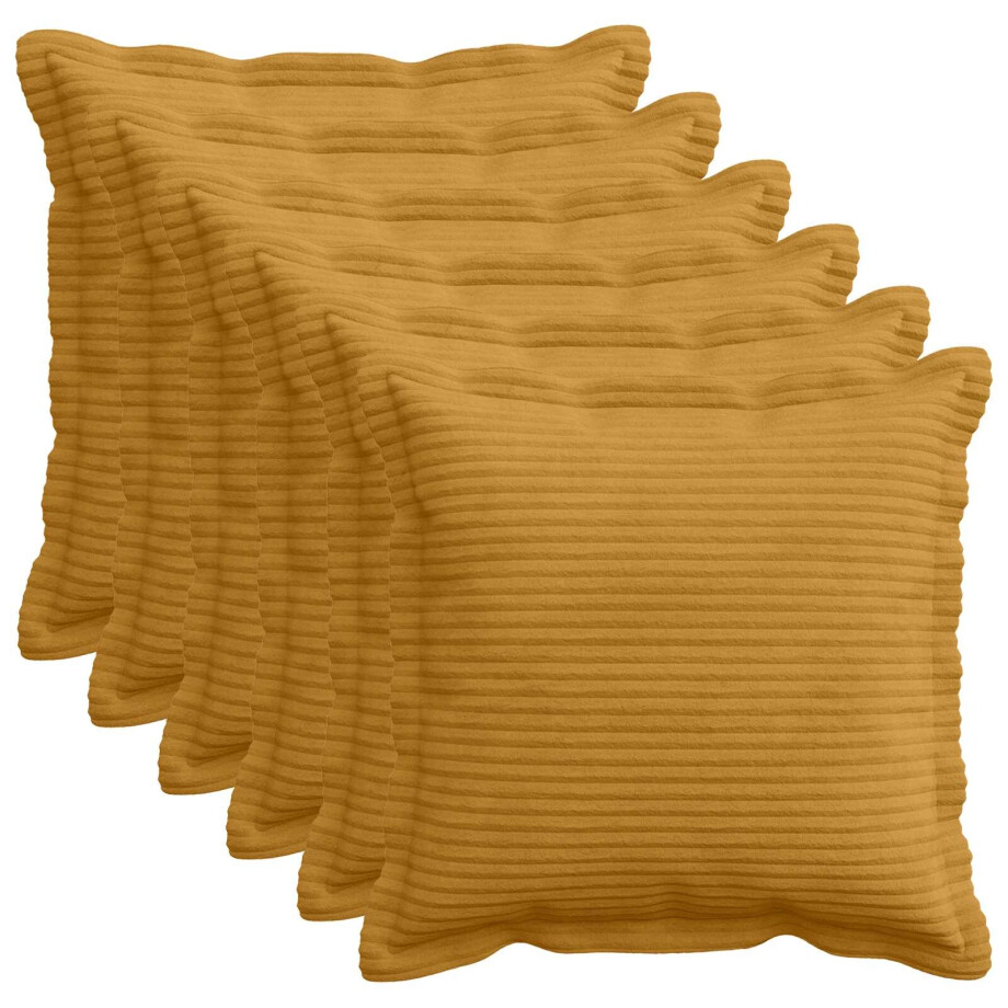 vidaXL Kussensloop 6 st HOUTEN Geel 40 x 40 cm corduroy afbeelding 1
