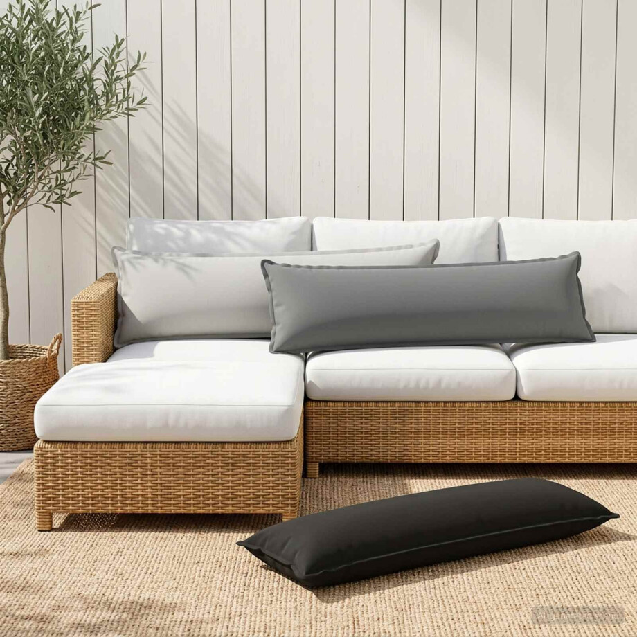vidaXL Kussensloop 2 st HOUTEN Grijs 40 x 145 cm Polyester afbeelding 1