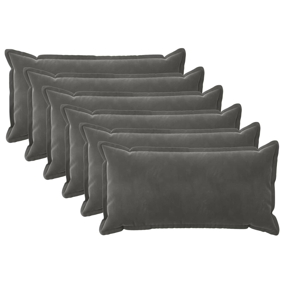 vidaXL Kussensloop 6 pcs HOUTEN Donkergrijs 40 x 80 cm Fluweel afbeelding 1