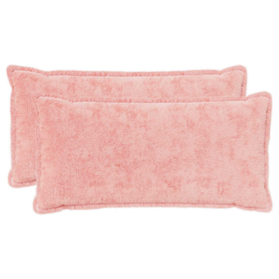 vidaXL Kussensloop 2 st HOUTEN Roze 40 x 80 cm Nep Konijnenbont afbeelding 1