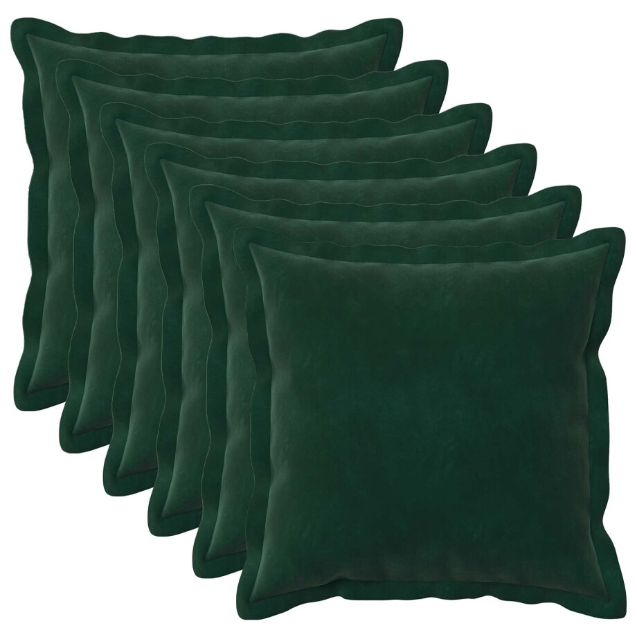 vidaXL Kussensloop 6 pcs HOUTEN Donkergroen 45 x 45 cm Fluweel afbeelding 1