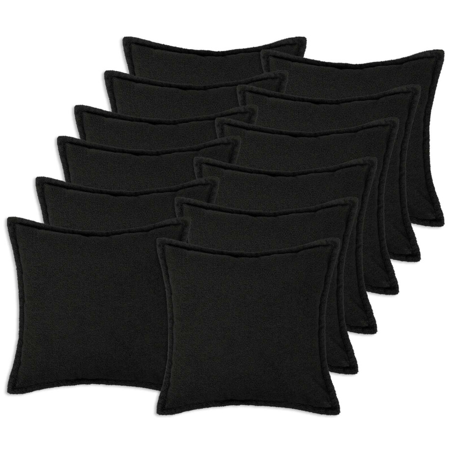 vidaXL Kussensloop 12 pcs HOUTEN Zwart 45 x 45 cm Bouclé afbeelding 1