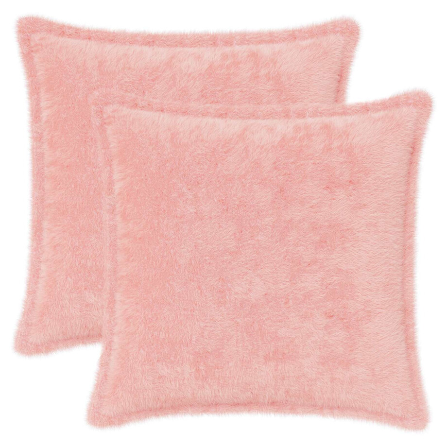 vidaXL Kussensloop 2 st HOUTEN Roze 45 x 45 cm Nep Konijnenbont afbeelding 1