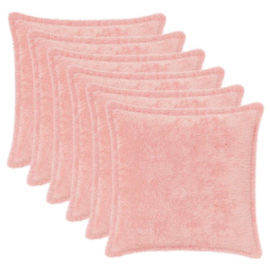 vidaXL Kussensloop 6 st HOUTEN Roze 45 x 45 cm Nep Konijnenbont afbeelding 1