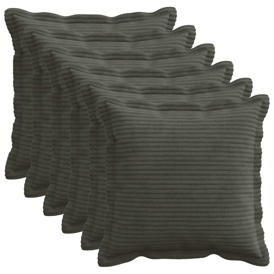 vidaXL Kussensloop 6 st HOUTEN Antraciet 50 x 50 cm corduroy afbeelding 1