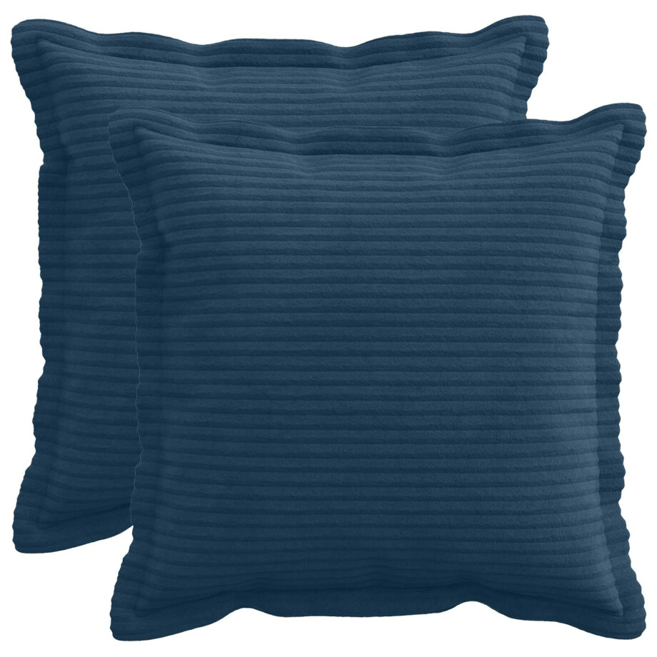 vidaXL Kussensloop 2 st HOUTEN Marineblauw 50 x 50 cm corduroy afbeelding 1