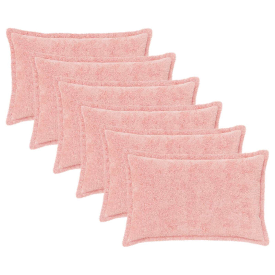 vidaXL Kussensloop 6 st HOUTEN Roze 50 x 70 cm Nep Konijnenbont afbeelding 1