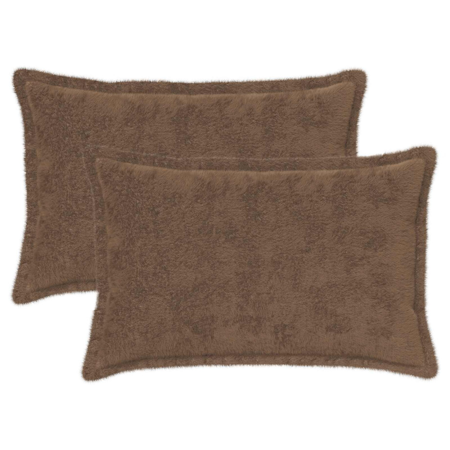 vidaXL Kussensloop 2 st HOUTEN Licht Bruin 50 x 75 cm Nep Konijnenbont afbeelding 1