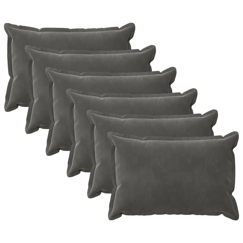 vidaXL Kussensloop 6 pcs HOUTEN Donkergrijs 50 x 80 cm Fluweel afbeelding 1