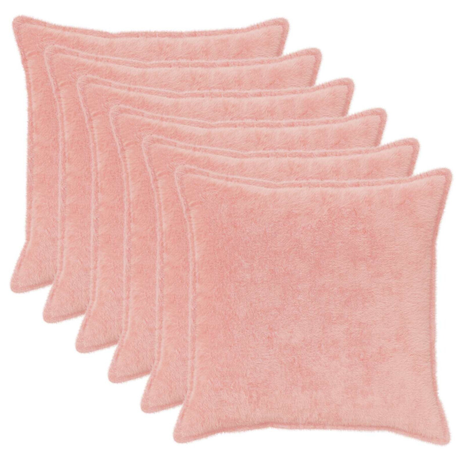 vidaXL Kussensloop 6 st HOUTEN Roze 55 x 55 cm Nep Konijnenbont afbeelding 1