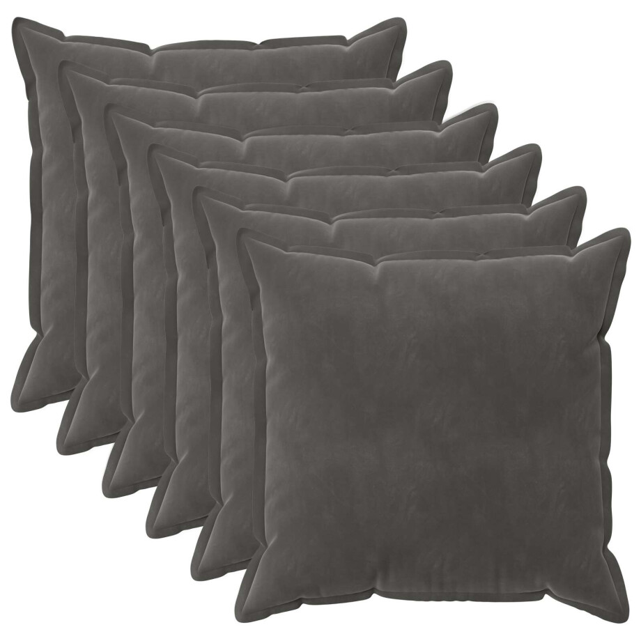 vidaXL Kussensloop 6 pcs HOUTEN Donkergrijs 60 x 60 cm Fluweel afbeelding 1