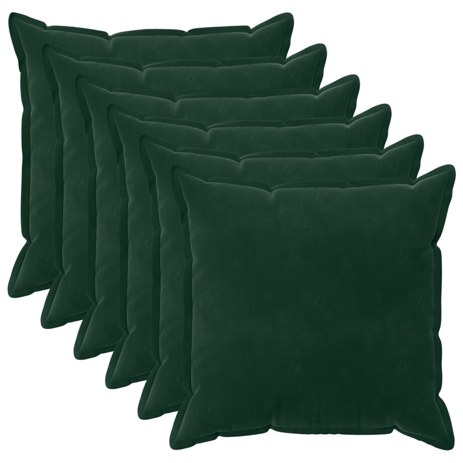 vidaXL Kussensloop 6 pcs HOUTEN Donkergroen 60 x 60 cm Fluweel afbeelding 1