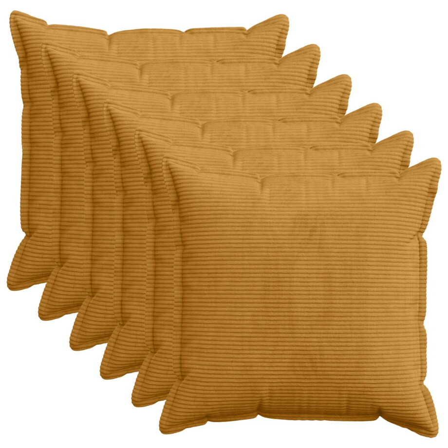 vidaXL Kussensloop 6 st HOUTEN Geel 60 x 60 cm corduroy afbeelding 1