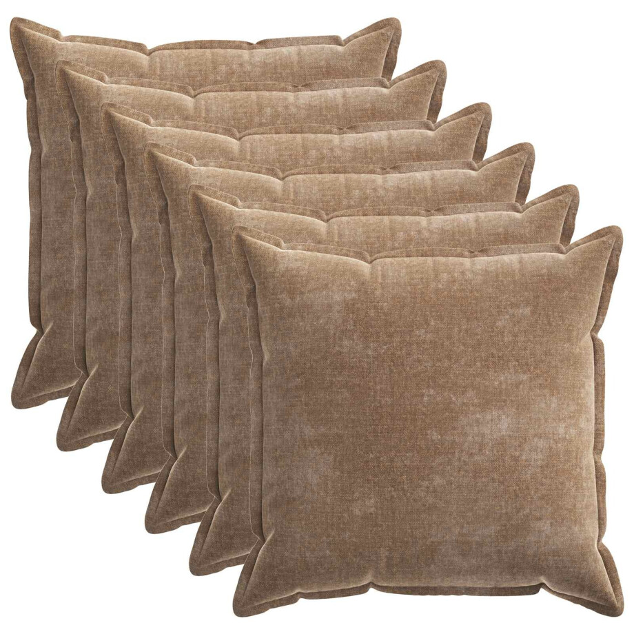 vidaXL Kussensloop 6 st HOUTEN Bruin 65 x 65 cm Chenille Stof afbeelding 1