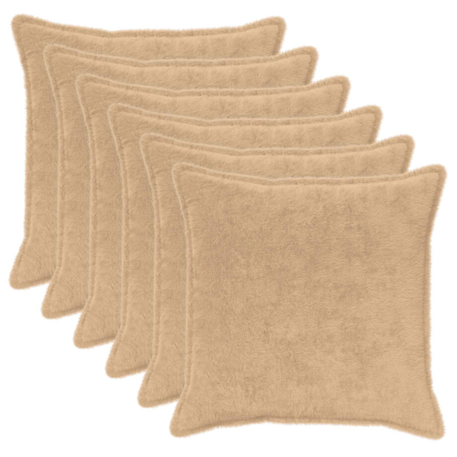 vidaXL Kussensloop 6 st HOUTEN Crèmekleurig 65 x 65 cm afbeelding 1
