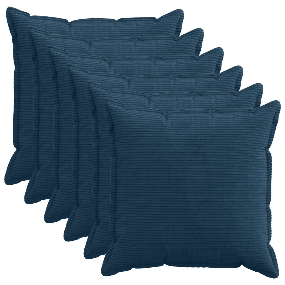 vidaXL Kussensloop 6 st HOUTEN Marineblauw 80 x 80 cm corduroy afbeelding 1