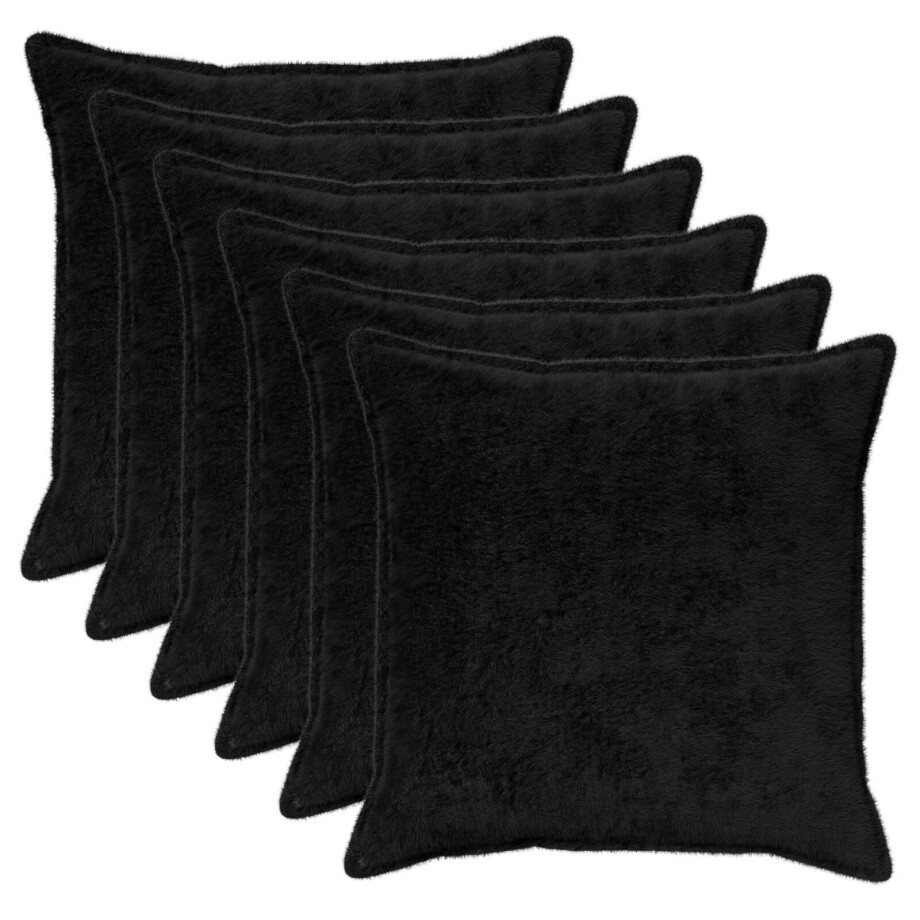 vidaXL Kussensloop 6 st HOUTEN Zwart 80 x 80 cm Nep Konijnenbont afbeelding 1