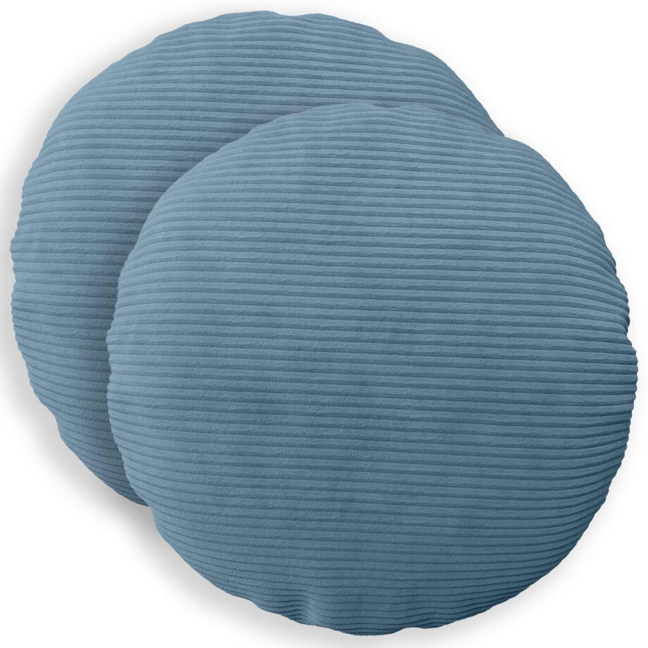 vidaXL Kussensloop 2 pcs HEERLEN Blauw Ø 50 cm corduroy afbeelding 1