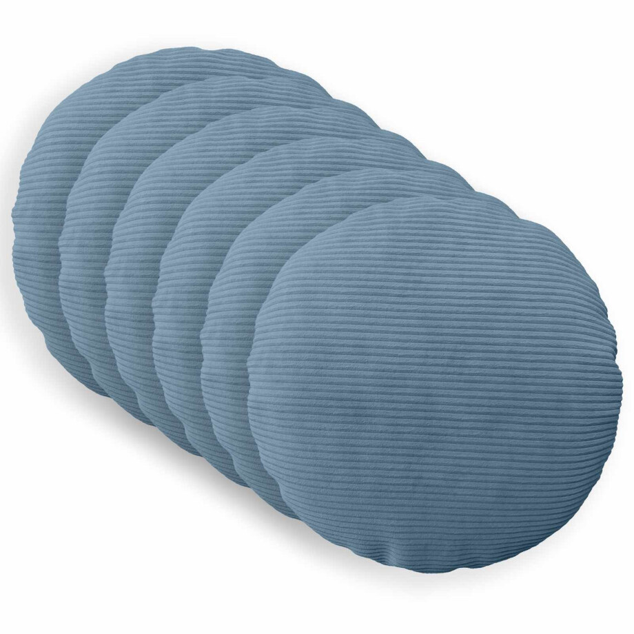 vidaXL Kussensloop 6 pcs HEERLEN Blauw Ø 50 cm corduroy afbeelding 1