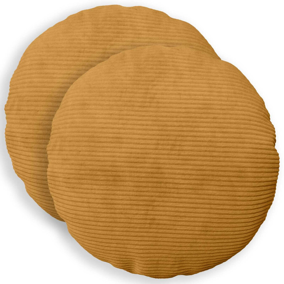 vidaXL Kussensloop 2 pcs HEERLEN Geel Ø 50 cm corduroy afbeelding 1