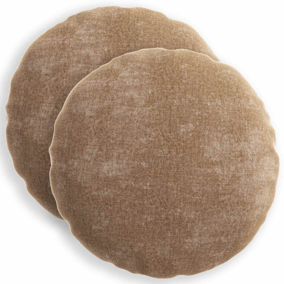 vidaXL Kussensloop 2 st HEERLEN Bruin Ø 50 cm Chenille Stof afbeelding 1