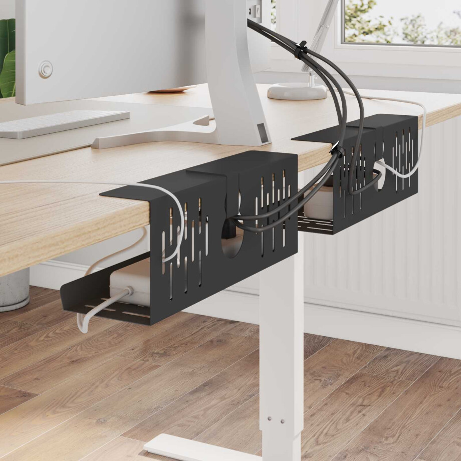 vidaXL Kabelgoot voor onder bureau 2 st Zwart 35 x 12 x 13 cm Staal afbeelding 1