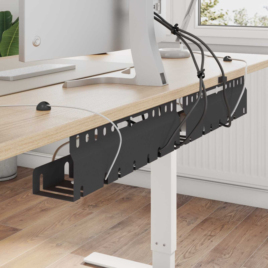 vidaXL Kabelgoot voor onder bureau 2 st Zwart 43 x 9 x 11 cm Staal afbeelding 1