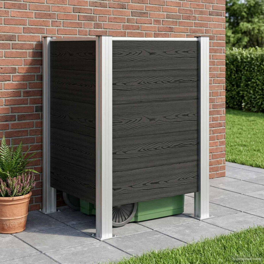 vidaXL Afvalbak Schutting Grijs 85 x 85 x 115 cm Aluminium en WPC vidaXL Afvalbak Schutting Grijs 85 x 85 x 115 cm Aluminium en WPC afbeelding 1