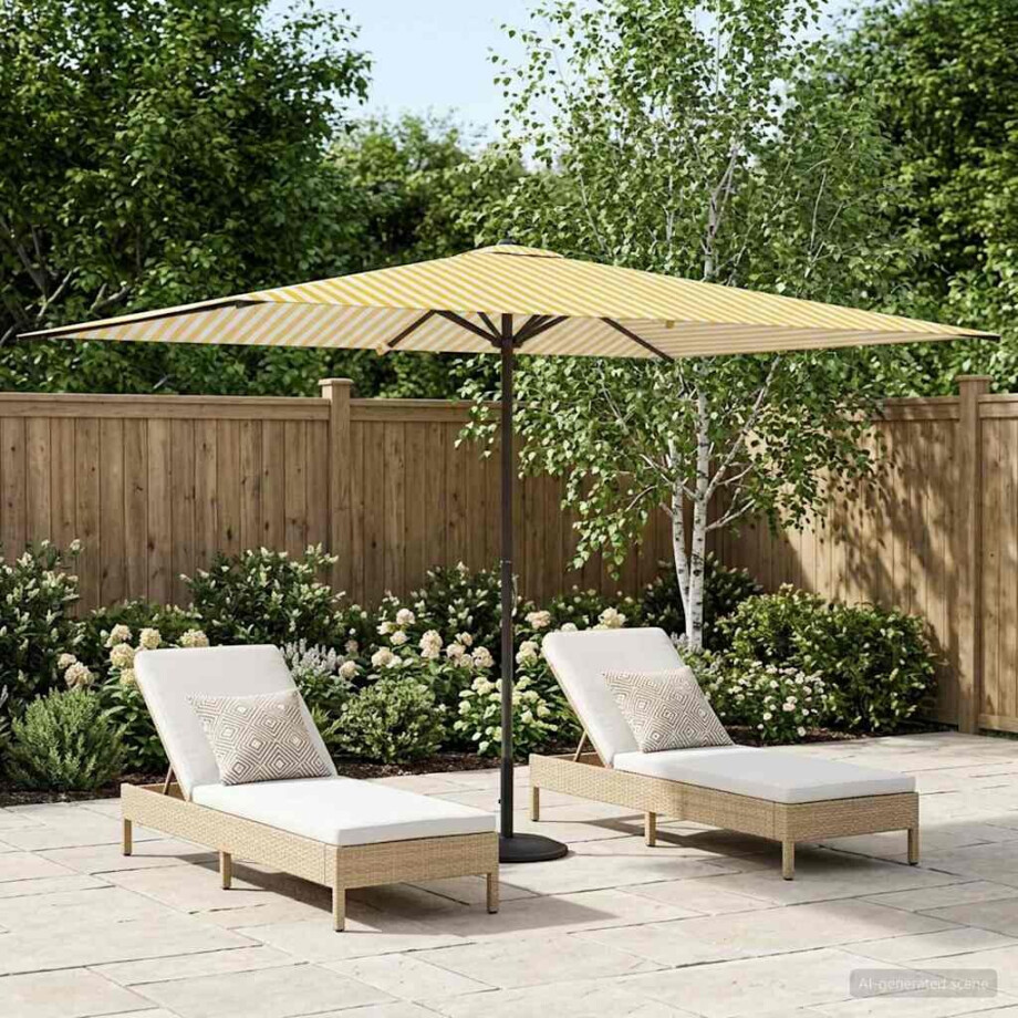 vidaXL Tuinparasol 200 x 300 cm Polyester Rechthoekig Geel en Wit afbeelding 1