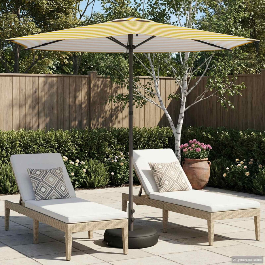 vidaXL Tuinparasol 270 x 270 cm Polyester Rechthoekig Geel en Wit afbeelding 1