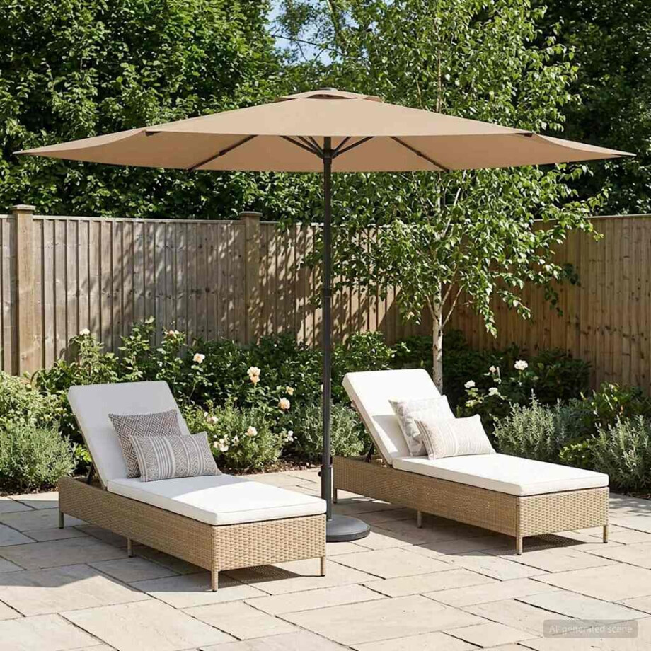 vidaXL Tuinparasol 300 x 300 cm Polyester Rechthoekig Taupe vidaXL Tuinparasol 300 x 300 cm Polyester Rechthoekig Taupe afbeelding 1