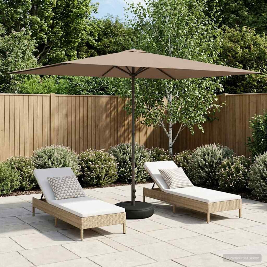 vidaXL Tuinparasol met Basis 200 x 300 cm Polyester Rechthoekig Taupe vidaXL Tuinparasol met Basis 200 x 300 cm Polyester Rechthoekig Taupe afbeelding 1