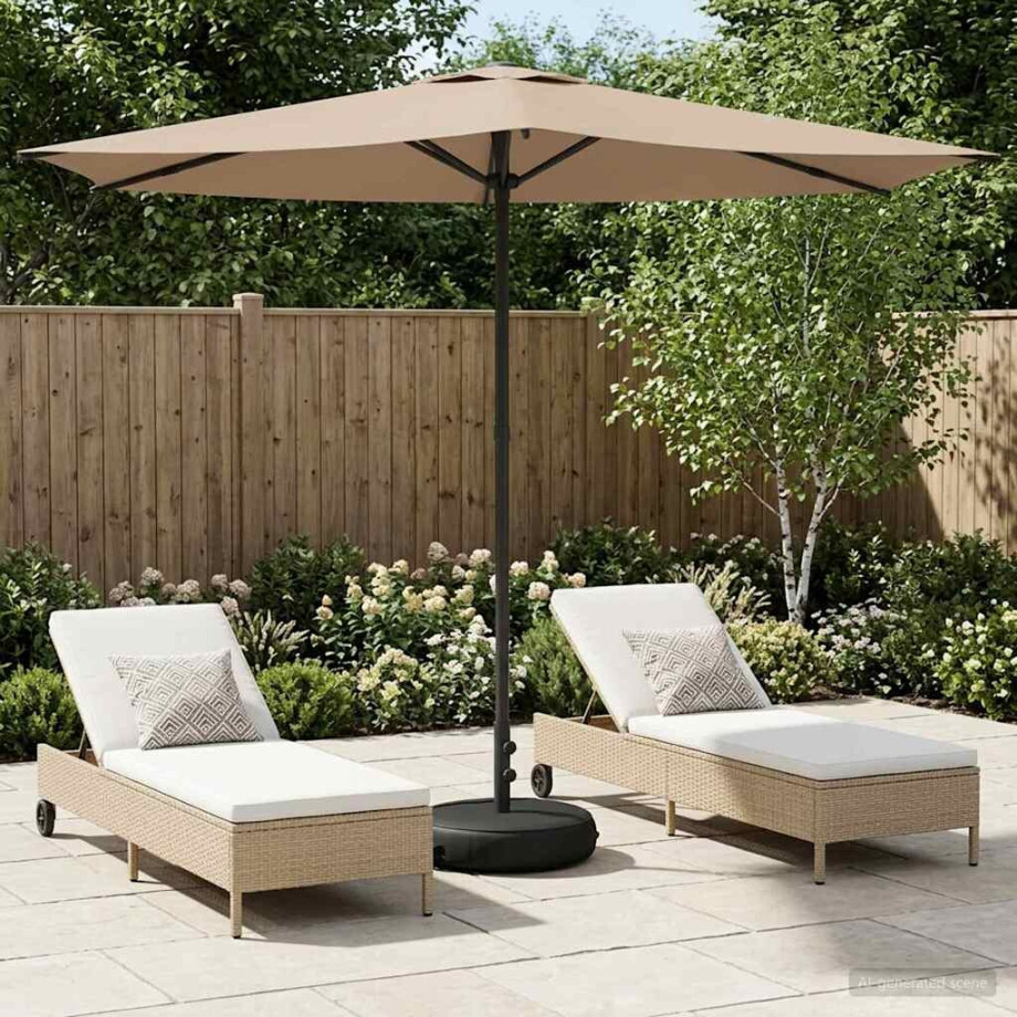 vidaXL Tuinparasol met Basis 270 x 270 cm Polyester Rechthoekig Taupe vidaXL Tuinparasol met Basis 270 x 270 cm Polyester Rechthoekig Taupe afbeelding 1
