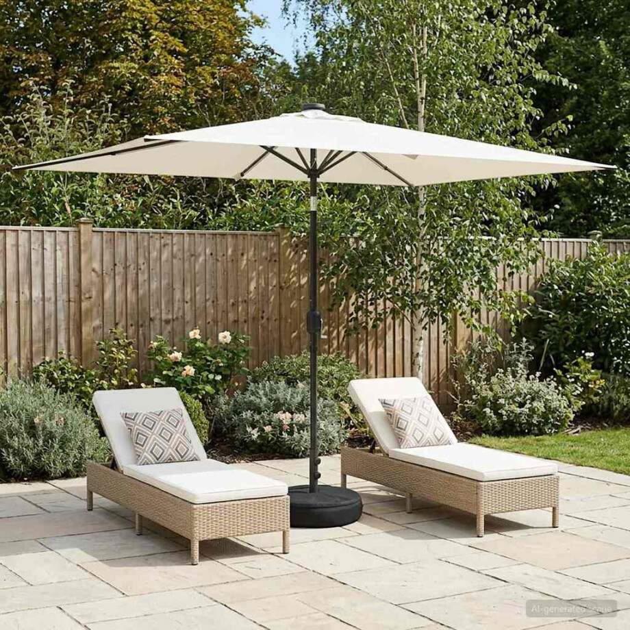 vidaXL Tuinparasol met LED-lampen en voet 200 x 300 cm Polyester vidaXL Tuinparasol met LED-lampen en voet 200 x 300 cm Polyester afbeelding 1