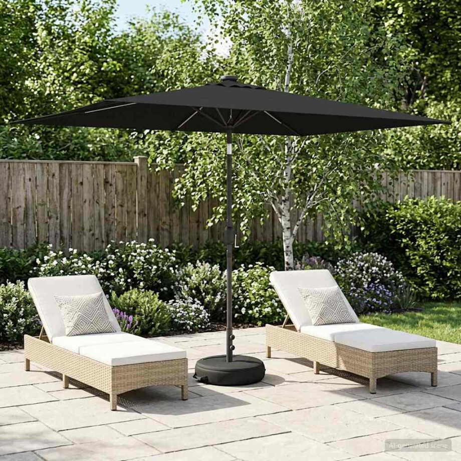 vidaXL Tuinparasol met LED-lampen en voet 200 x 300 cm Polyester Zwart afbeelding 1