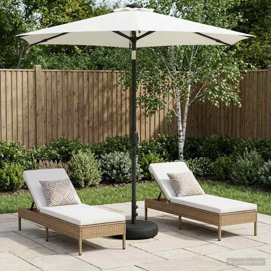 vidaXL Tuinparasol met LED-lampen en voet 230 x 230 cm Polyester vidaXL Tuinparasol met LED-lampen en voet 230 x 230 cm Polyester afbeelding 1