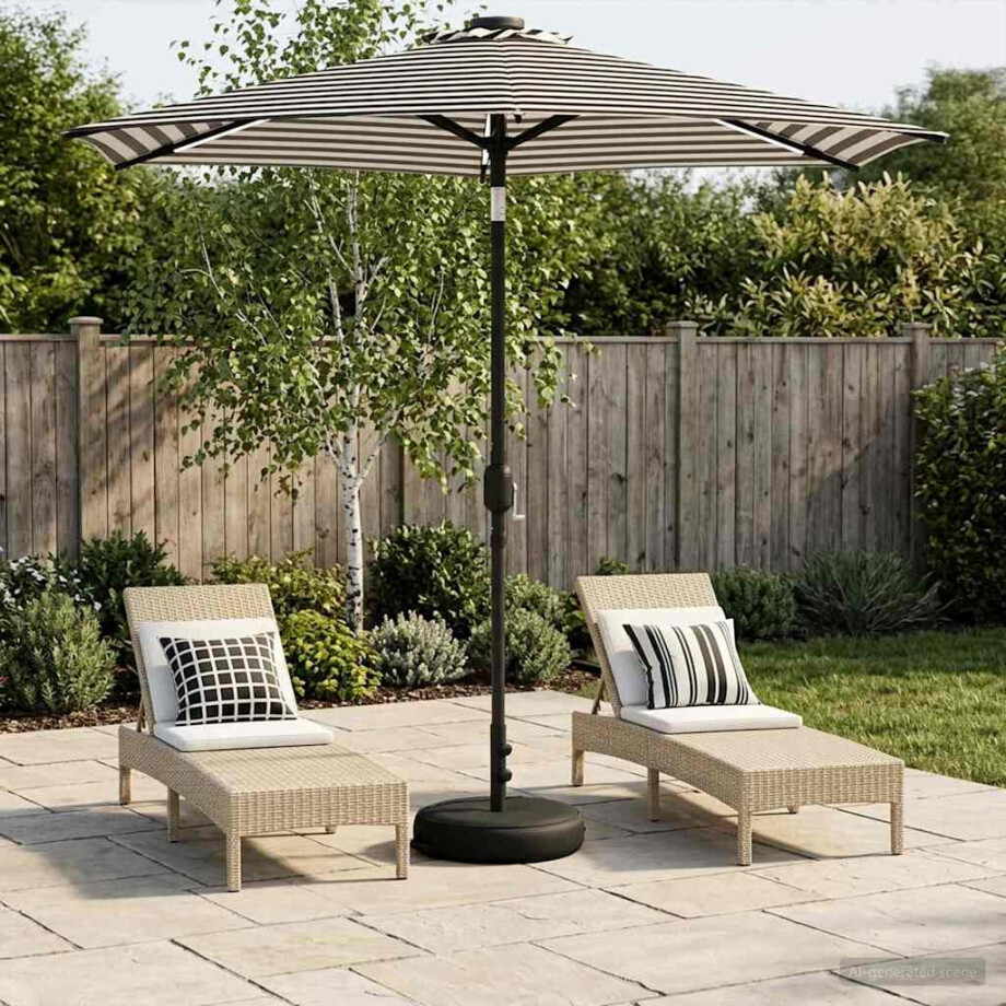 vidaXL Tuinparasol met LED-lampen en voet 230 x 230 cm Polyester vidaXL Tuinparasol met LED-lampen en voet 230 x 230 cm Polyester afbeelding 1