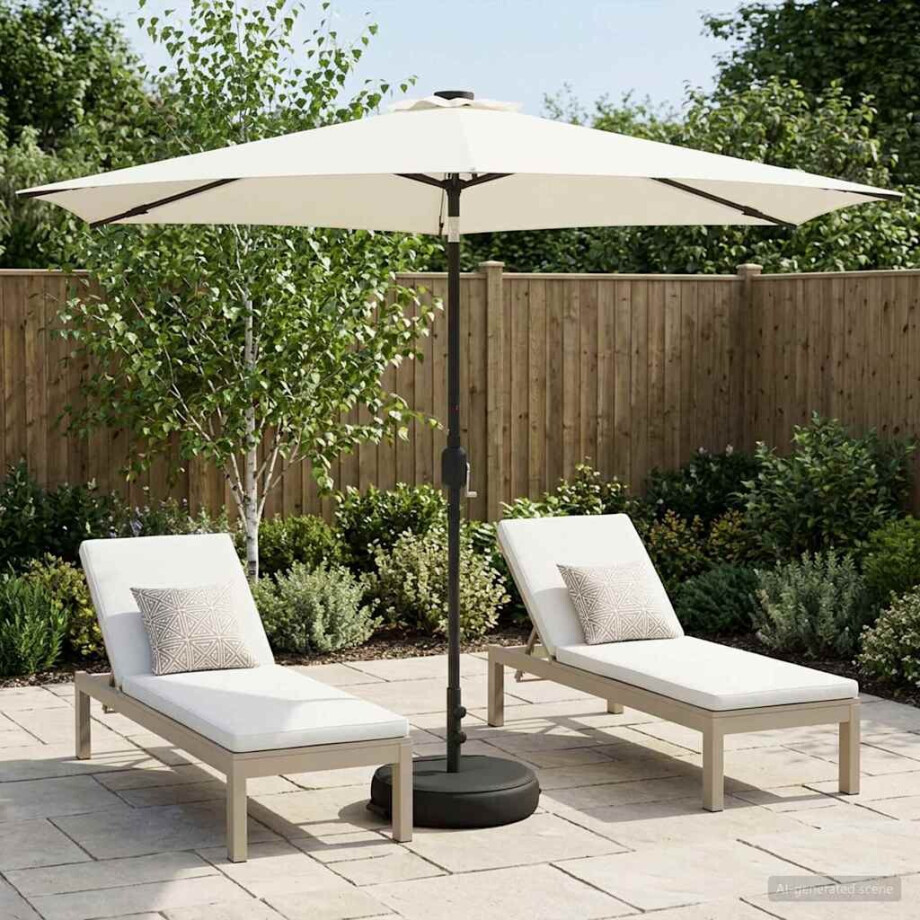 vidaXL Tuinparasol met LED-lampen en voet 300 x 300 cm Polyester vidaXL Tuinparasol met LED-lampen en voet 300 x 300 cm Polyester afbeelding 1