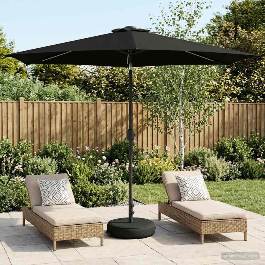 vidaXL Tuinparasol met LED-lampen en voet 300 x 300 cm Polyester Zwart afbeelding 1