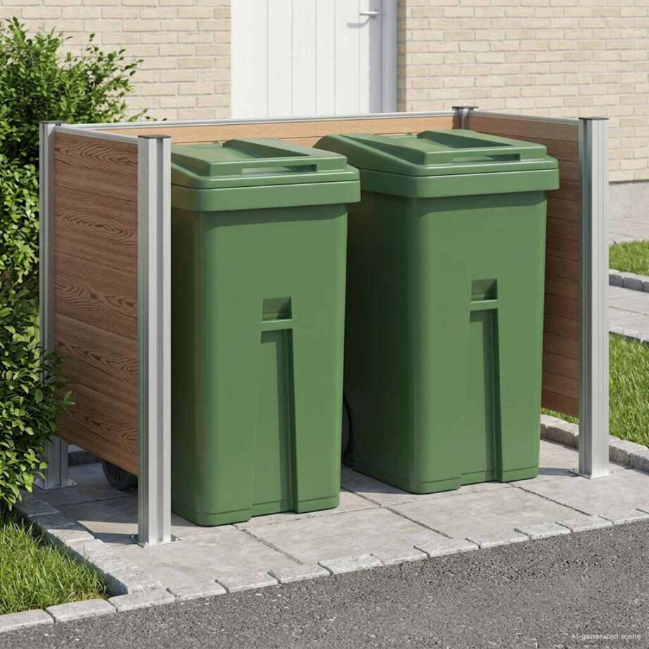 vidaXL Afvalbak Schutting Bruin 161 x 85 x 115 cm Aluminium en WPC afbeelding 1