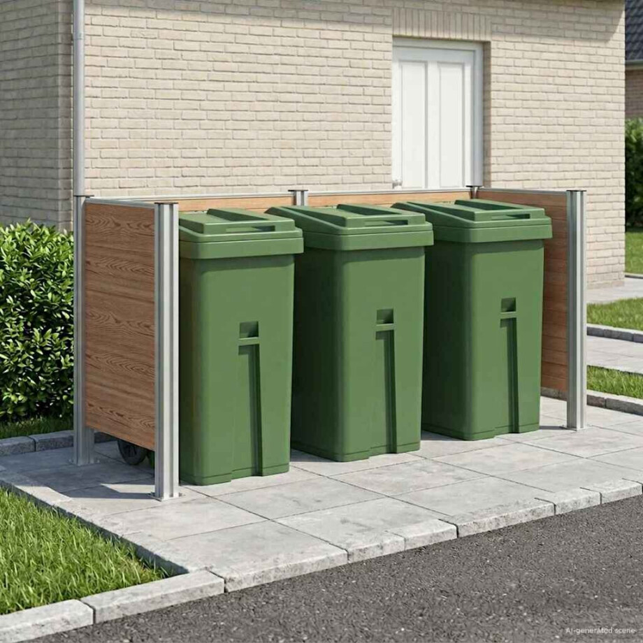 vidaXL Afvalbak Schutting Bruin 237 x 85 x 115 cm Aluminium en WPC afbeelding 1