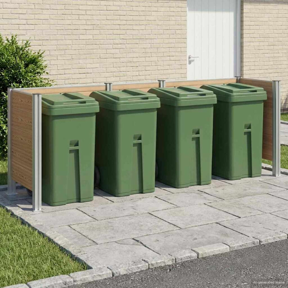 vidaXL Afvalbak Schutting Bruin 315 x 85 x 115 cm Aluminium en WPC afbeelding 1