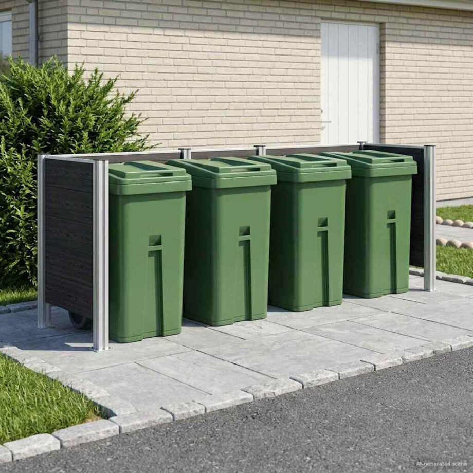 vidaXL Afvalbak Schutting Grijs 315 x 85 x 115 cm Aluminium en WPC afbeelding 1