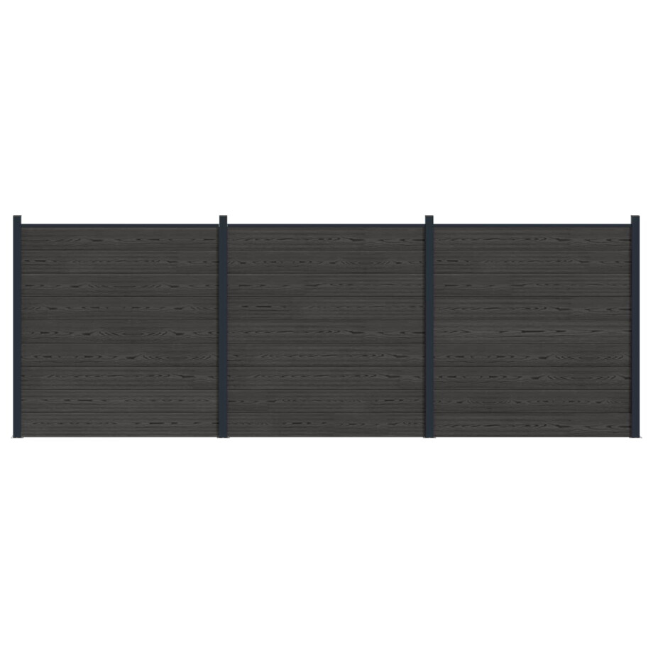 vidaXL Hekpaneel 3 pcs WPC en Aluminium Zwart afbeelding 1