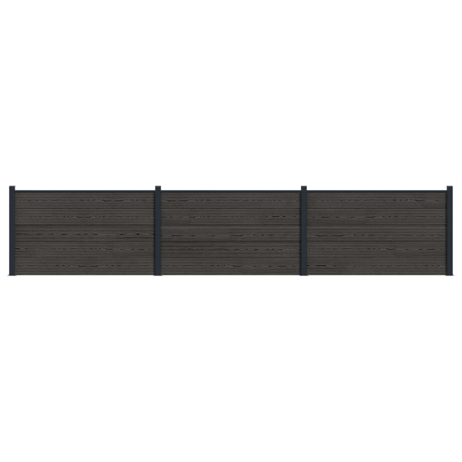 vidaXL Hekpaneel 3 pcs WPC en Aluminium Zwart afbeelding 1