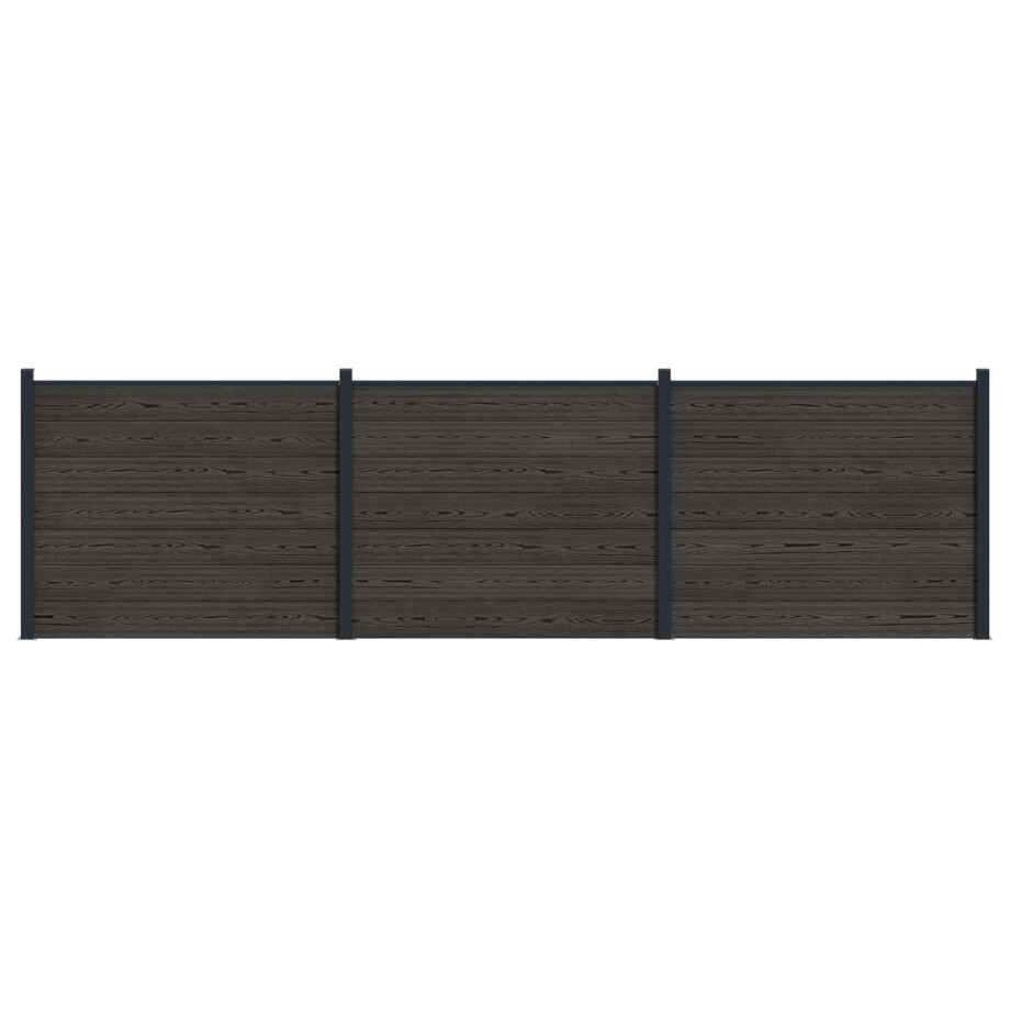 vidaXL Hekpaneel 3 pcs WPC en Aluminium Zwart afbeelding 1