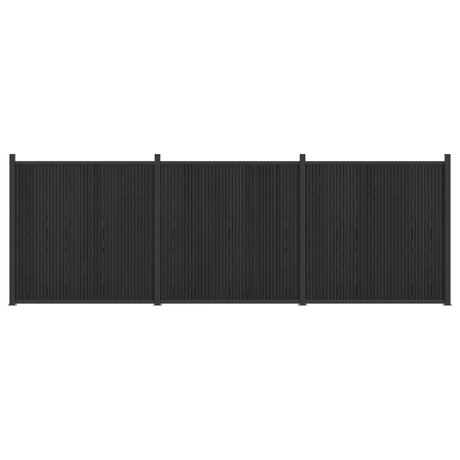vidaXL Hekpaneel 3 pcs WPC en Aluminium Zwart afbeelding 1